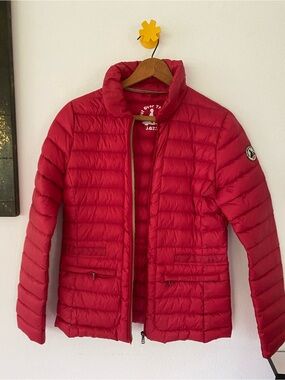 Jott Red Quilted Puffer Jacket - Patch Detail